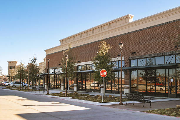 Supermarket in suburban area in USA Parking lot of a shopping center.